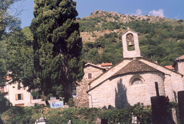 Vialas Huguenot Church with Bench to Left